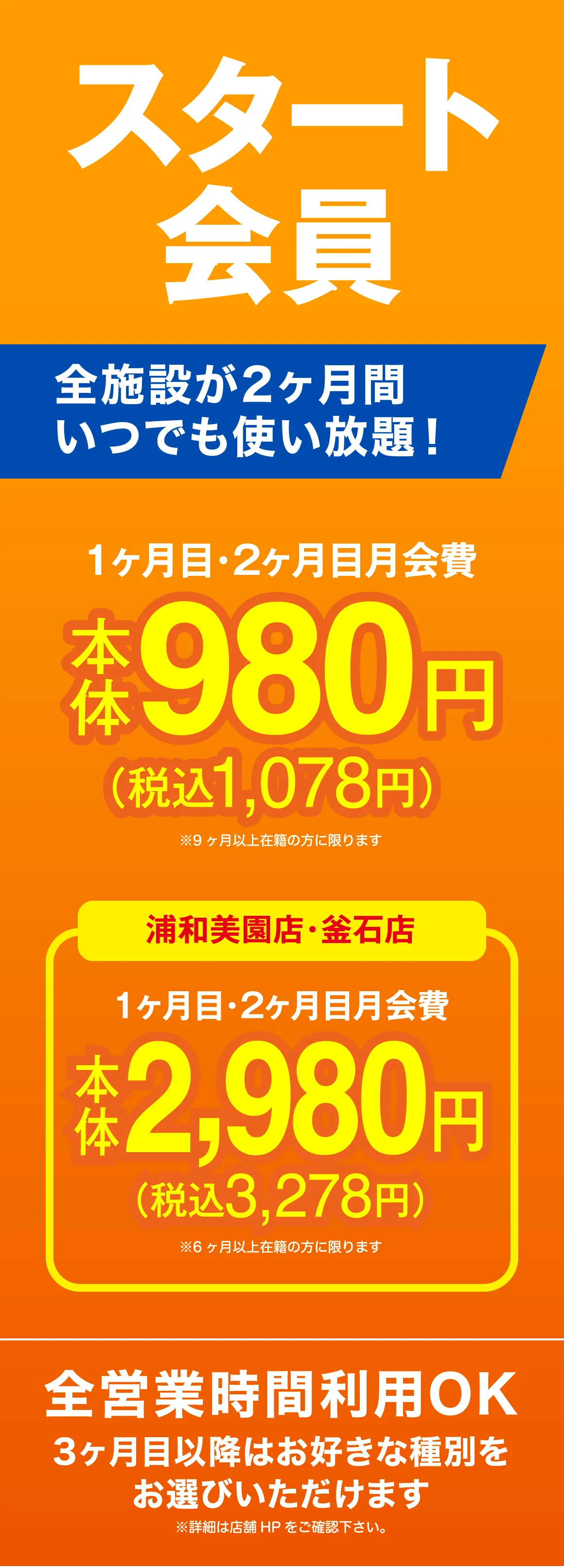 全施設が2ヶ月間、いつでも使い放題。